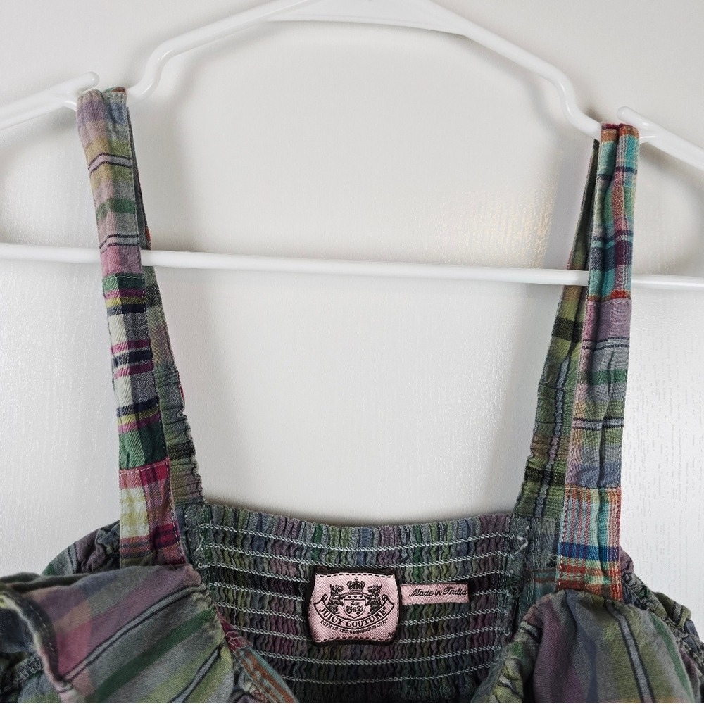Juicy Couture Women's Medium Green Patchwork Plaid Drawstring Sleeveless Dress - Picture 8 of 10